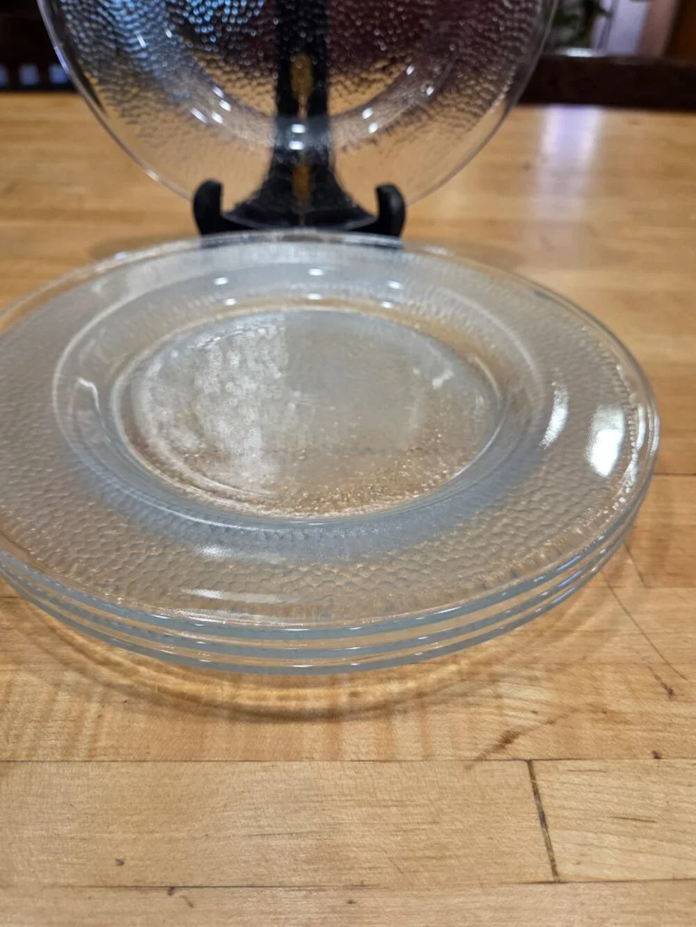 Vintage Indiana Glass Crystal Ice Dinner Plates Set of 4 Clear Bark MCM